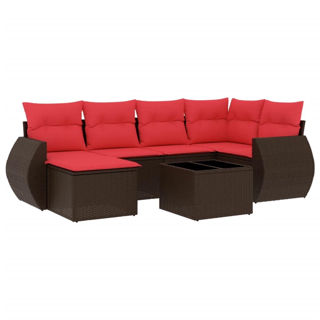 6-teiliges Gartensofa-Set mit Kissen, schwarzes Polyrattan