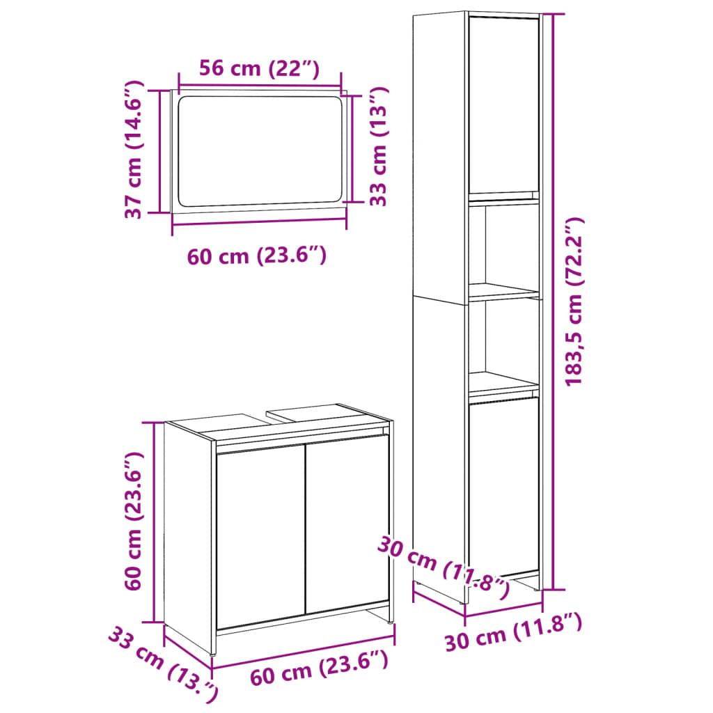 3-tlg. Badmöbel-Set Betongrau Holzwerkstoff