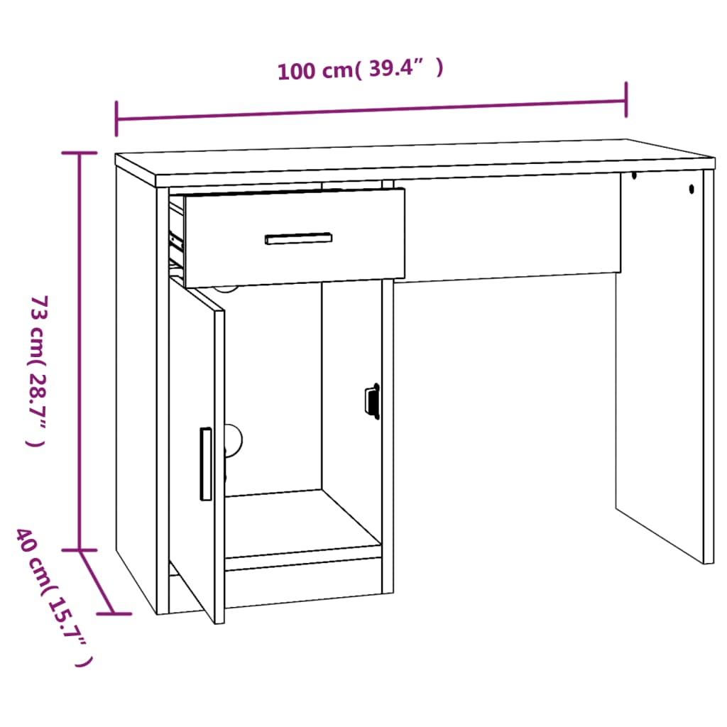 Schreibtisch mit Schublade und Schrank Eiche 100x40x73 cm