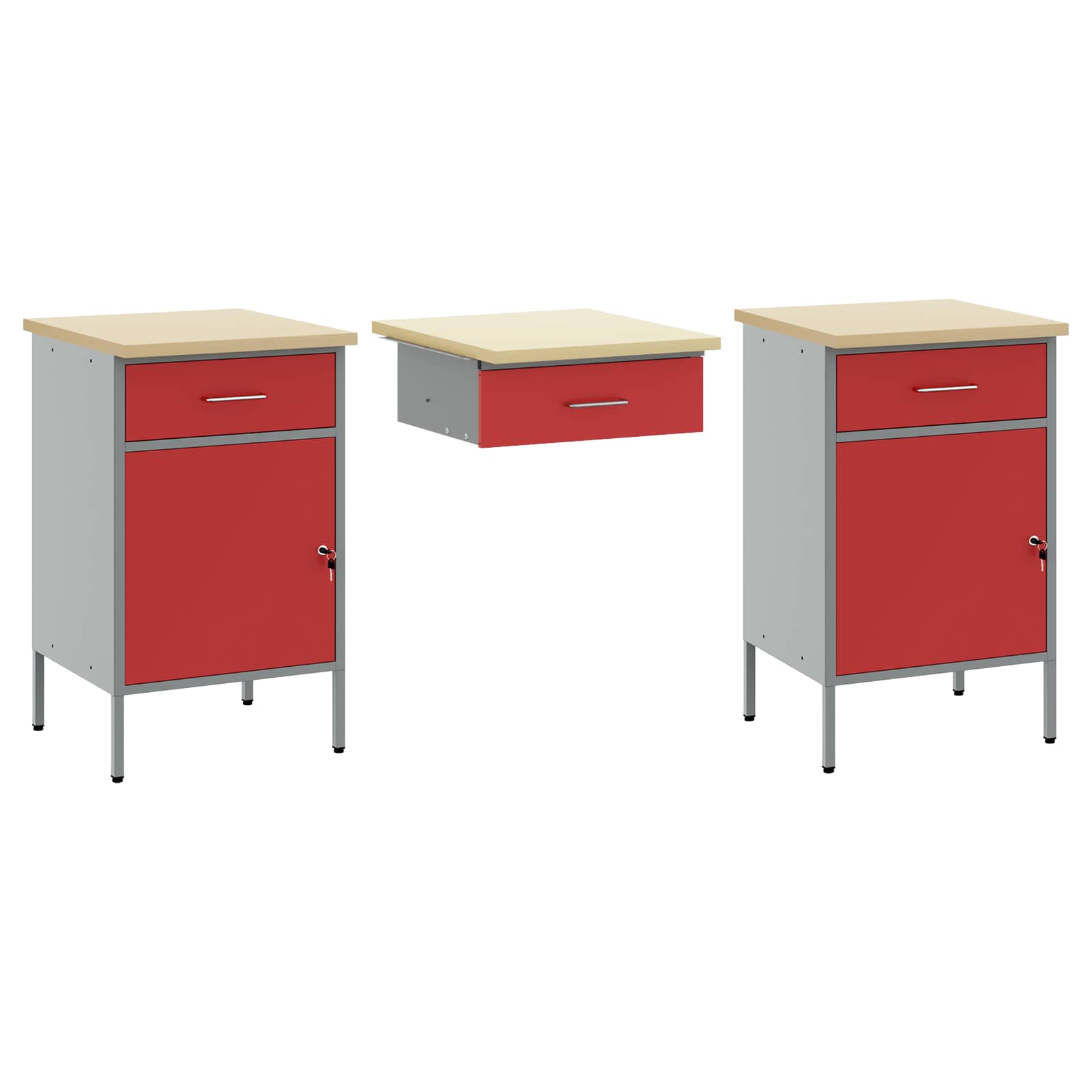 Werkbank mit Schubladen 2 pcs Rot und Grau 100 x 55 x 85 cm