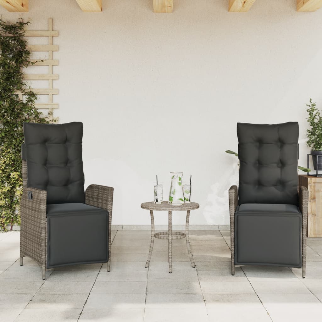 Gartensessel Verstellbar mit Kissen Schwarz Poly Rattan