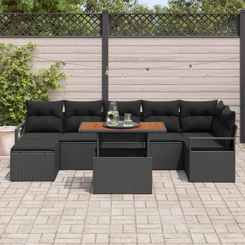 Garten Essgruppe mit Kissen 8 pcs Schwarz und Creme