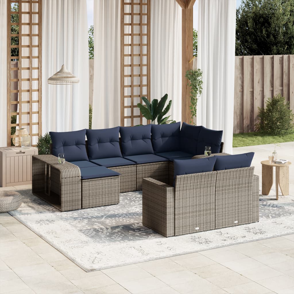 10-teiliges Gartensofa-Set mit Kissen, schwarzes Polyrattan