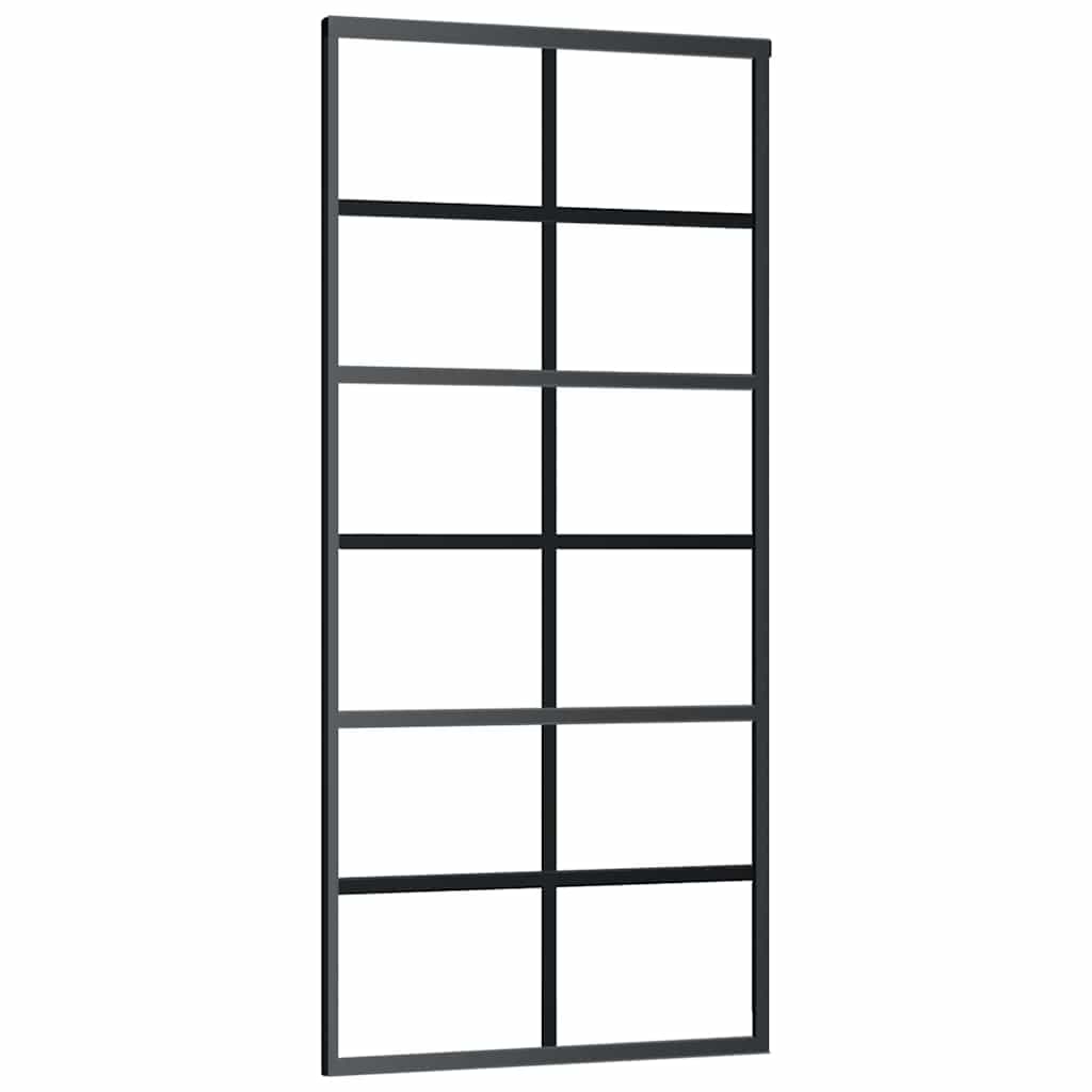 Schiebetür mit Beschlag Schwarz 76x205 cm ESG-Glas