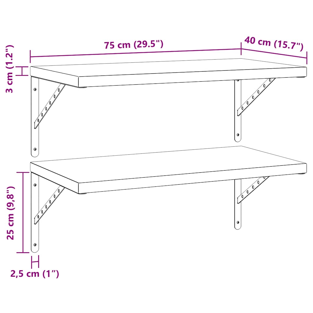 Wandregale 2 Stk. 100x40 cm Silbern Edelstahl