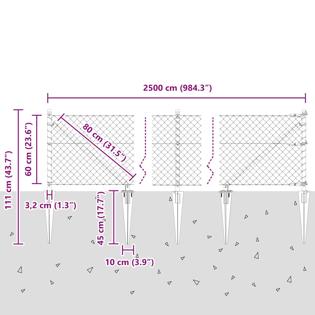 Outdoor Kettenglied-Zaun Erdfixierung 10 x 0,4 m Grün Netz