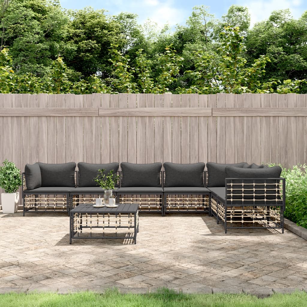 5-tlg. Garten-Lounge-Set mit Kissen Anthrazit Poly Rattan
