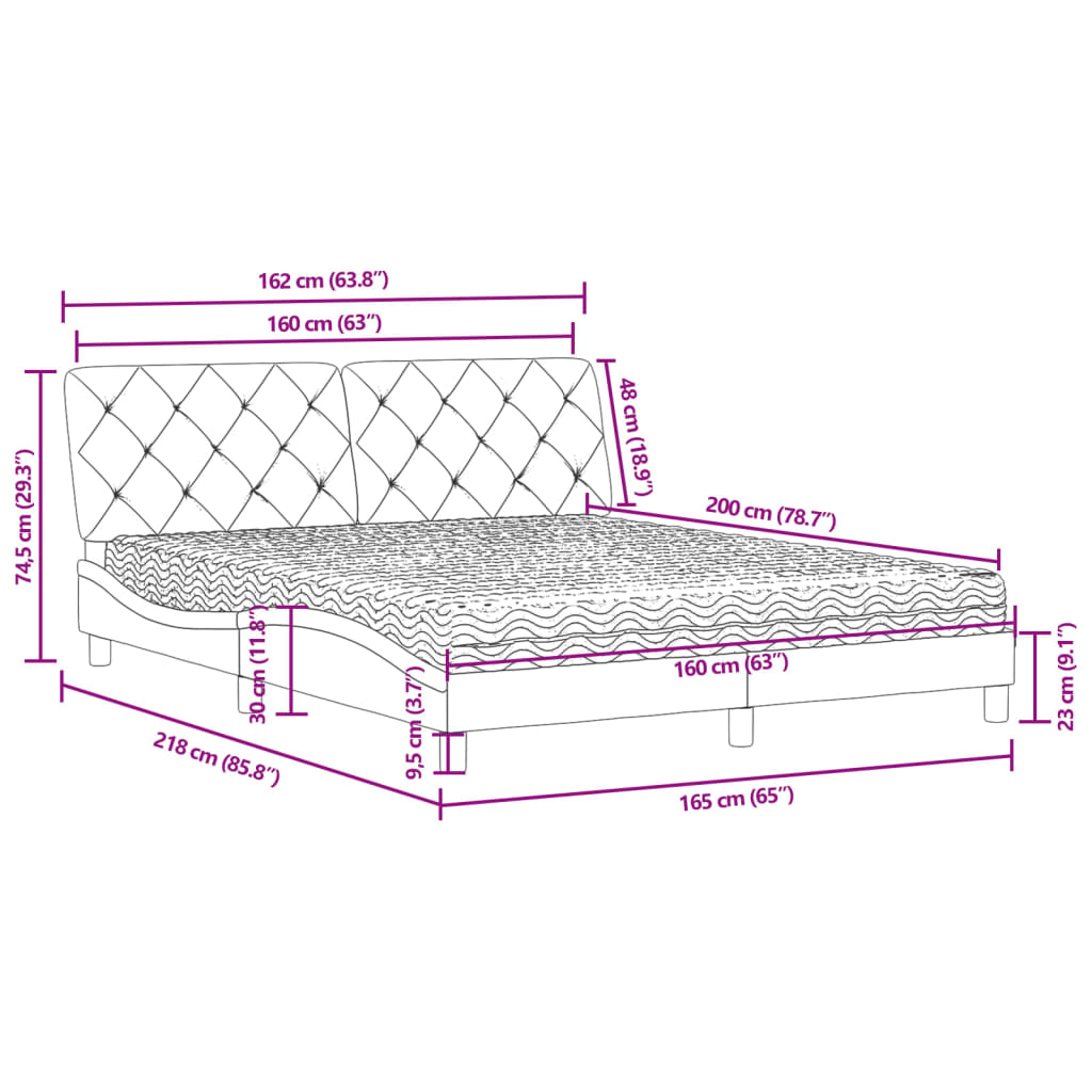 Bett mit Matratze Hellgrau 80x200 cm Samt