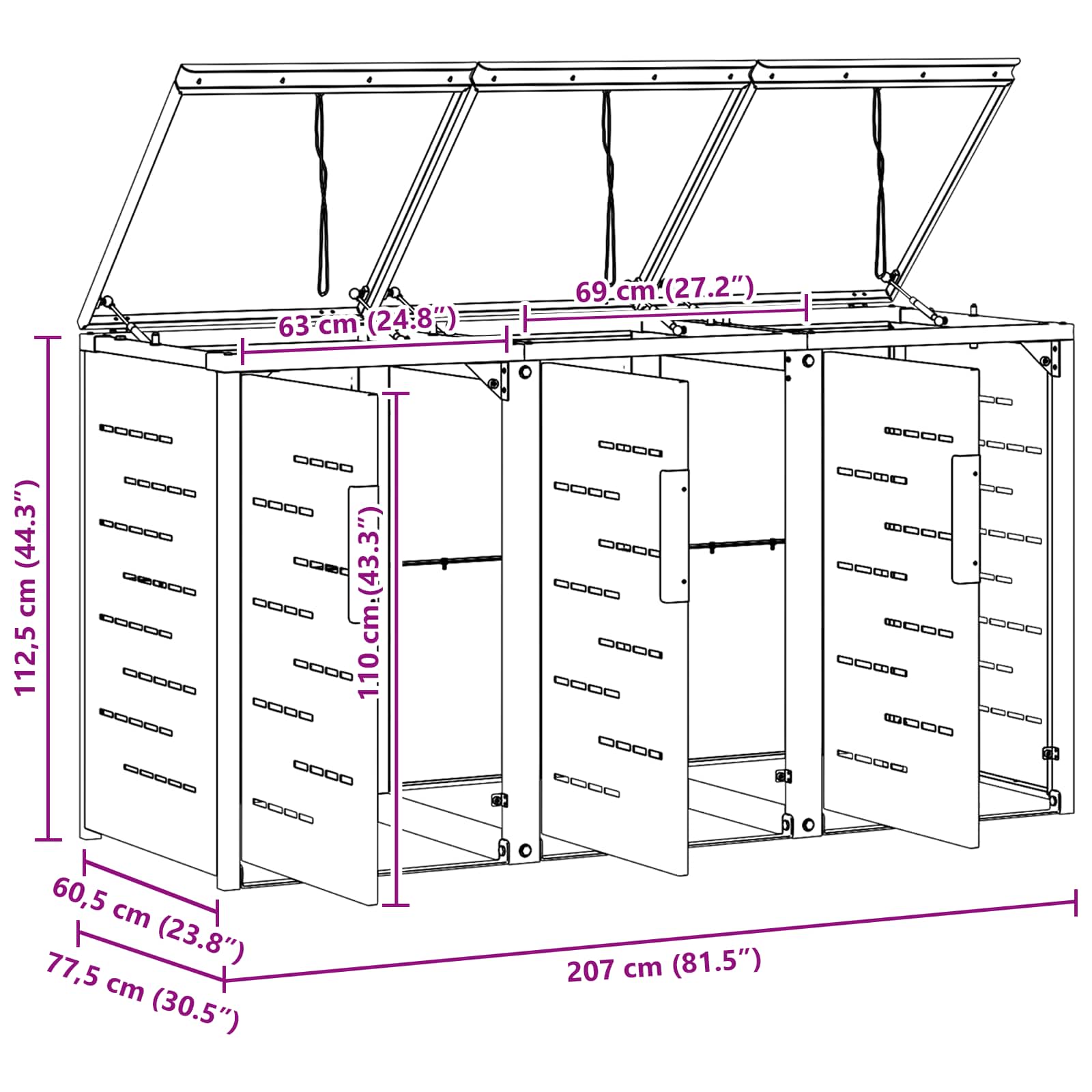 Mülltonnenbox for 2 Bins 240L Edelstahl Schwarz