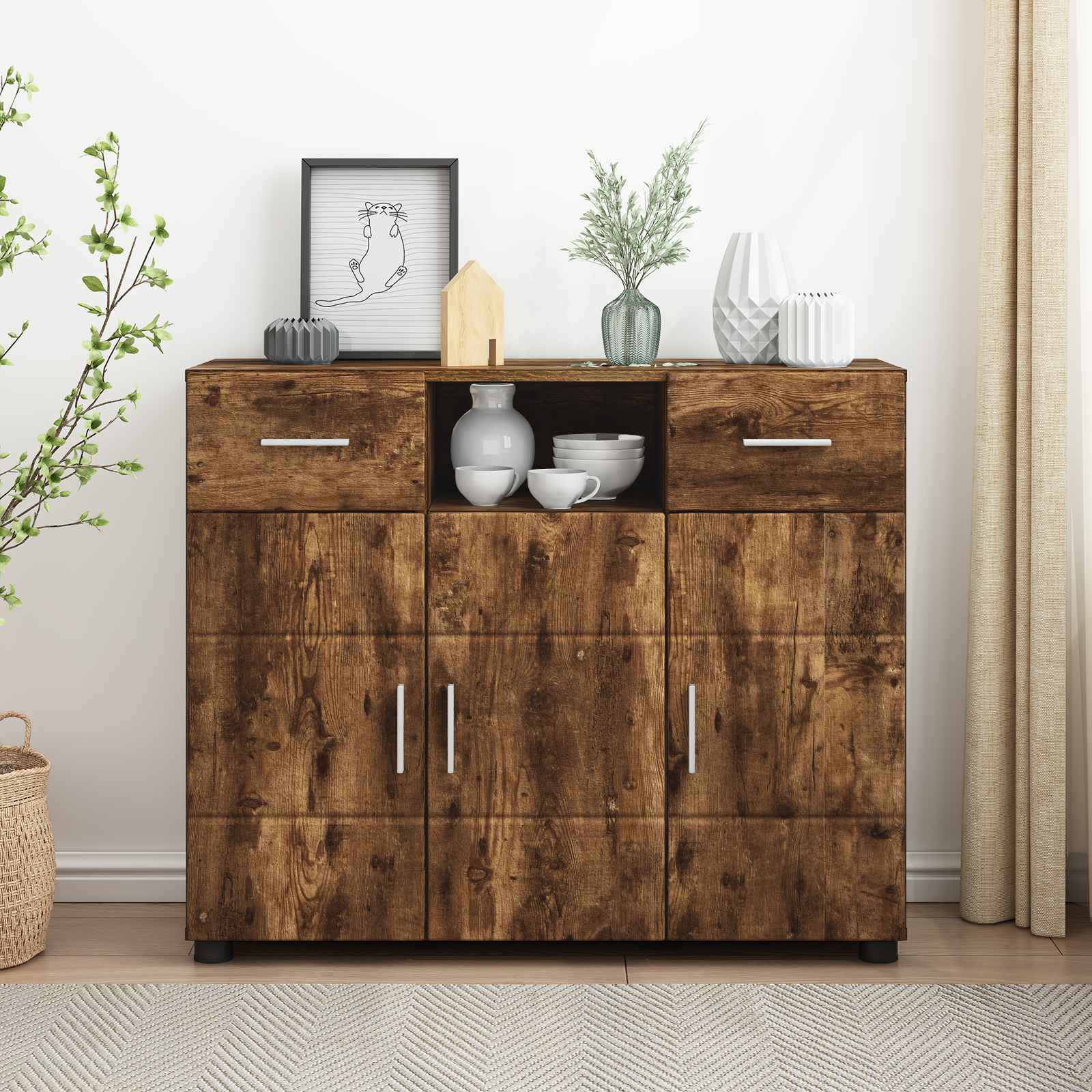 Highboard mit Regal FLORIN Weiß 60 x 35 x 182 cm Holzwerkstoff