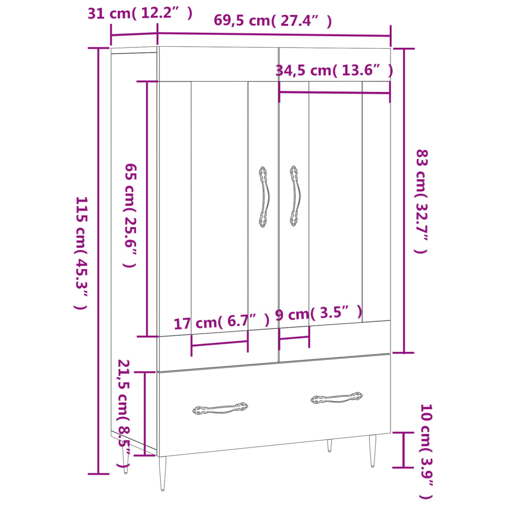 Highboard Betongrau 69,5x31x115 cm Holzwerkstoff