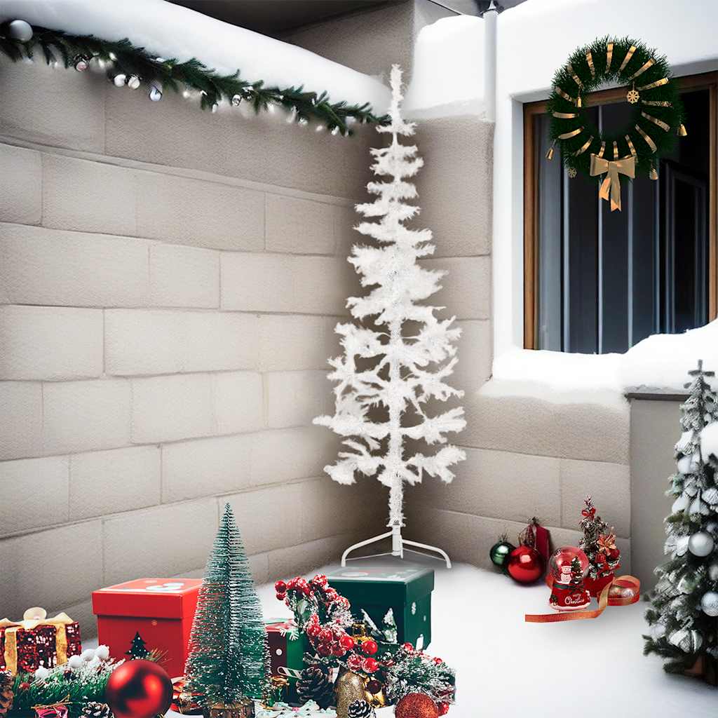 Künstlicher Halb-Weihnachtsbaum mit Ständer Schlank Weiß 180 cm