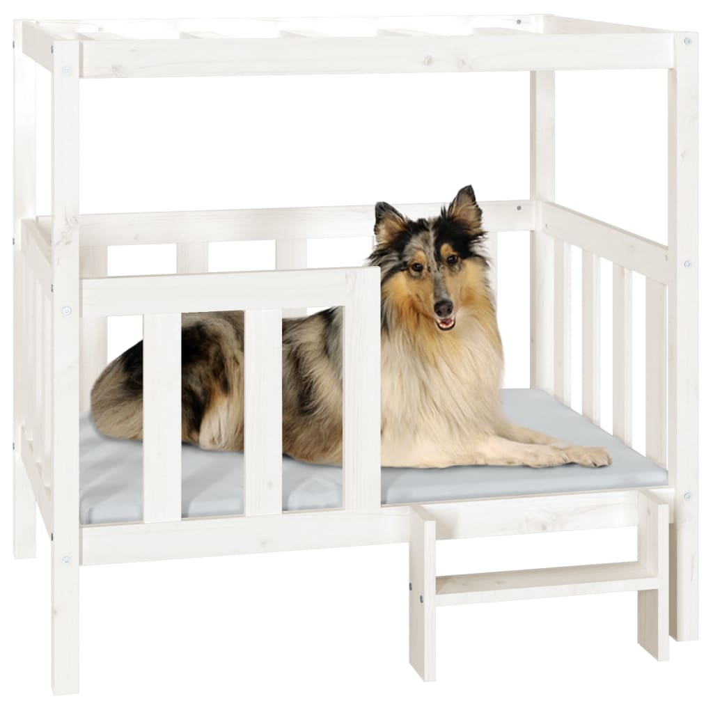 Hundebett Weiß 55,5x53,5x60 cm Massivholz Kiefer