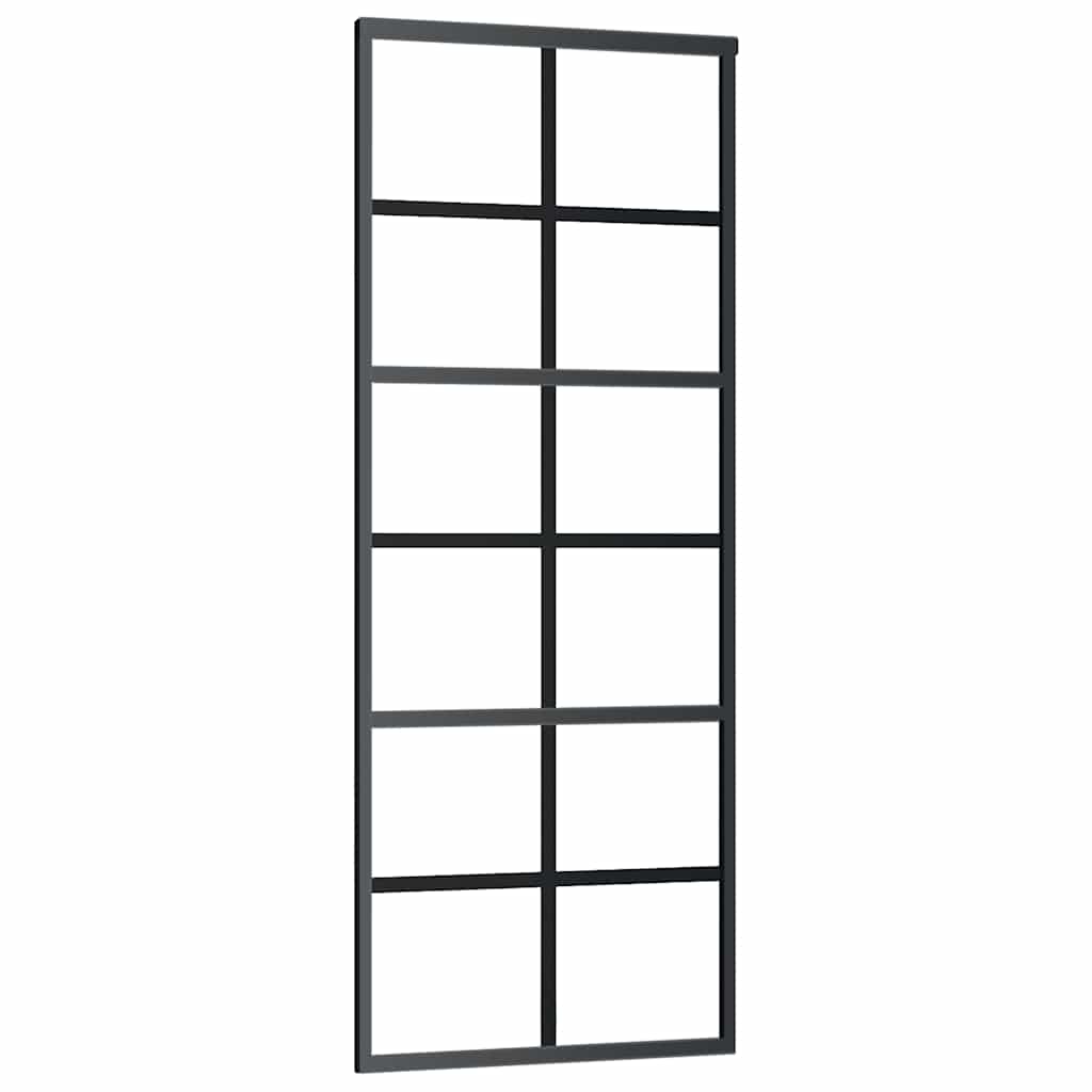 Schiebetür mit Beschlag Schwarz 76x205 cm ESG-Glas