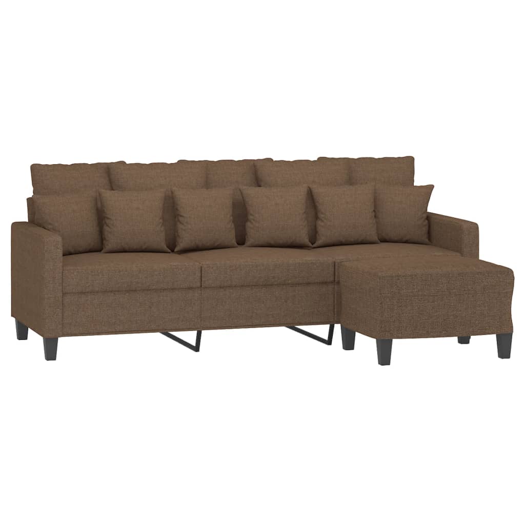 3-Sitzer-Sofa mit Hocker Creme 180 cm Stoff