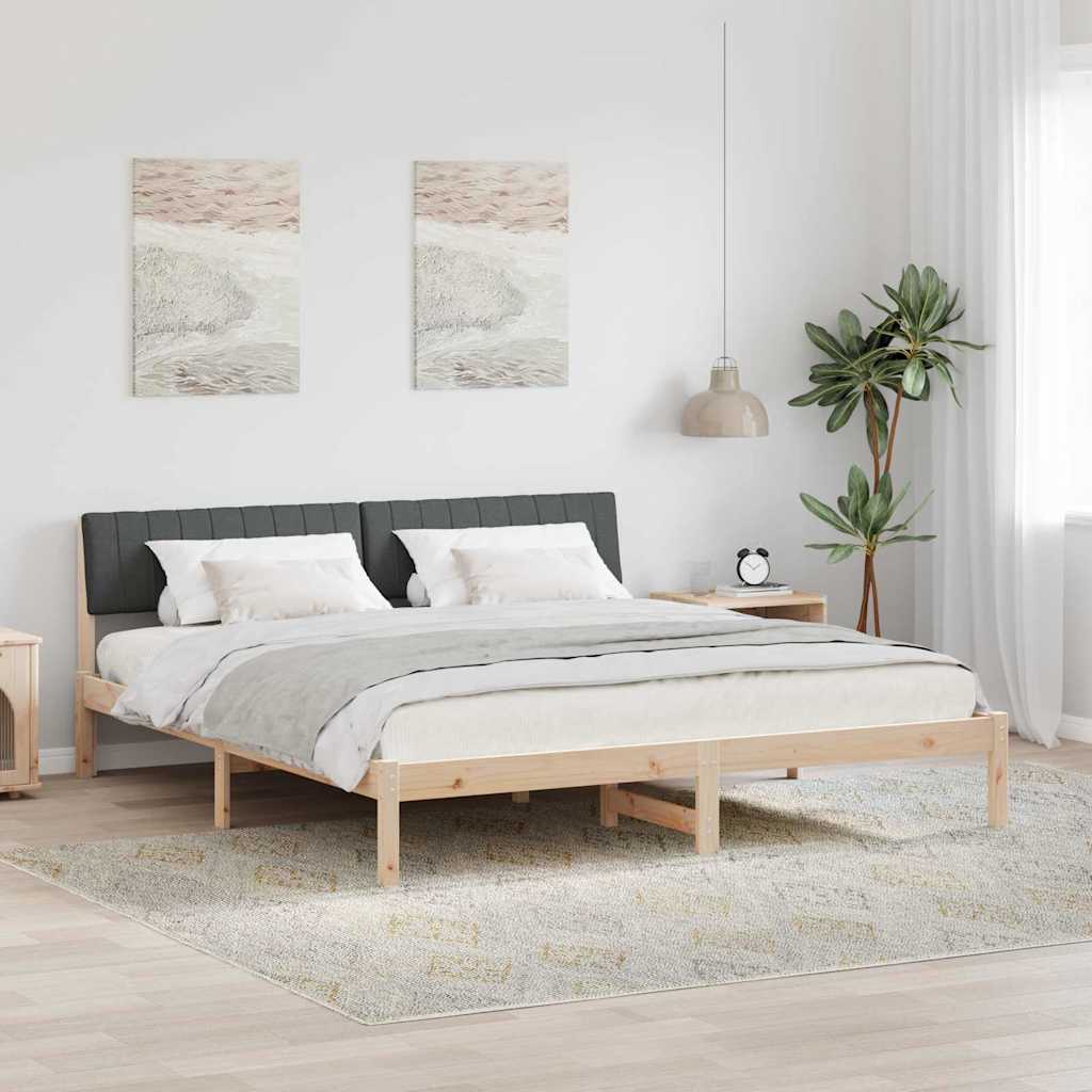 Bettgestell Braun und hellgrau 200 x 200 cm Massivholz Kiefer