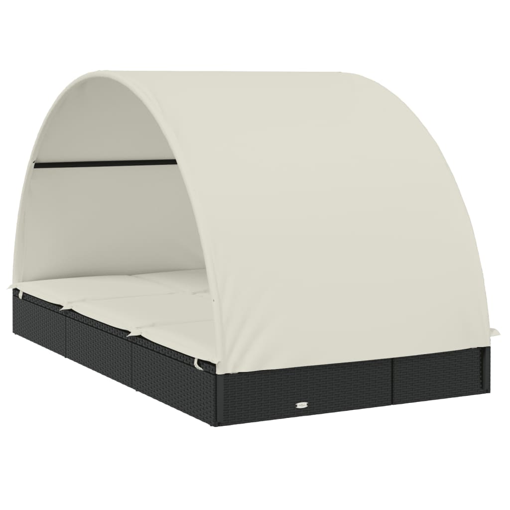2-Personen-Sonnenliege mit Dach Braun 211x112x140 Poly Rattan