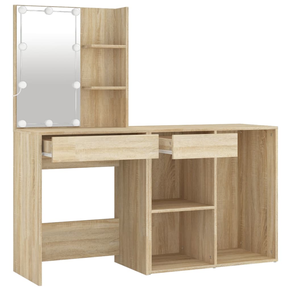 LED-Schminktisch mit Schrank Weiß Holzwerkstoff