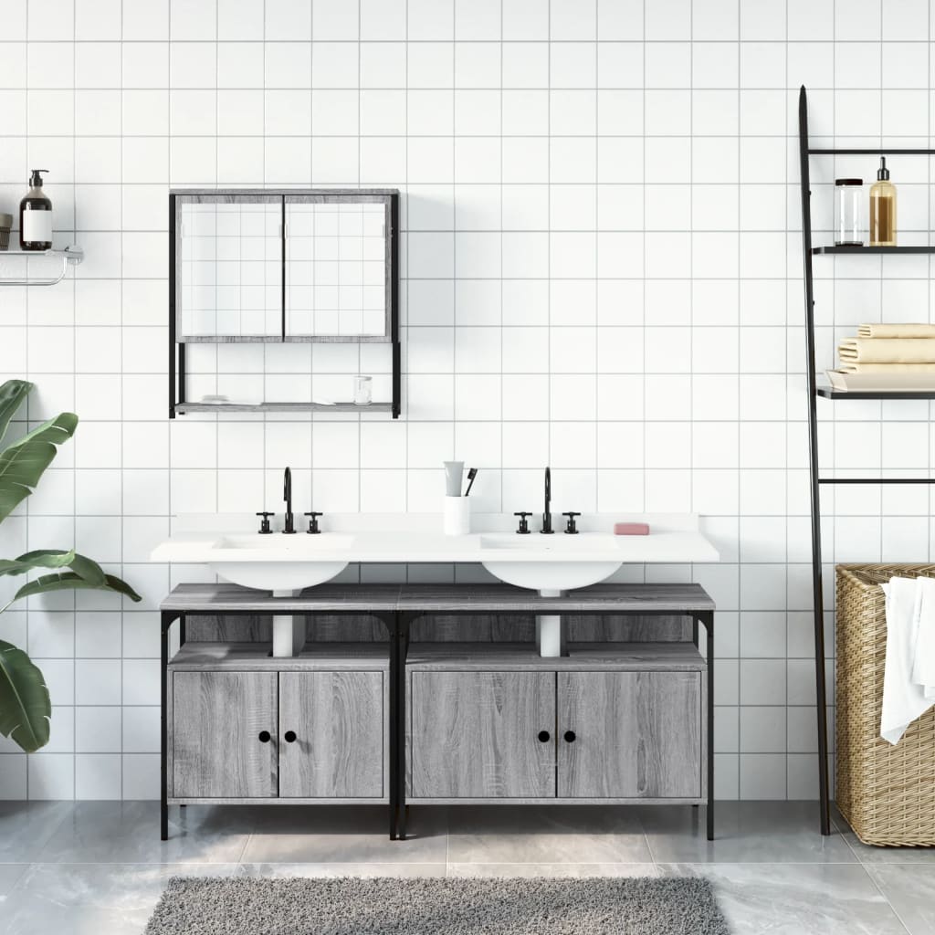 3-tlg. Badmöbel-Set Schwarz Holzwerkstoff