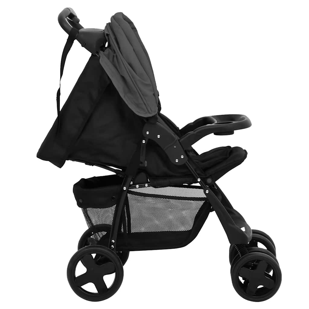 2-in-1 Kinderwagen Hellgrau und Schwarz Stahl