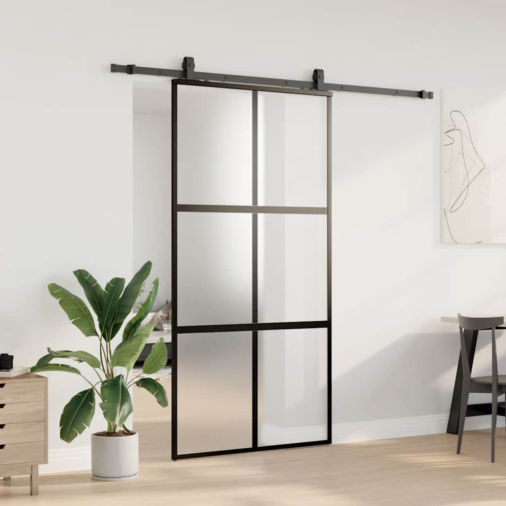 Schiebetür mit Beschlag Schwarz 76x205 cm Hartglas