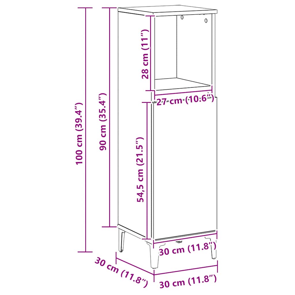 Badschrank Weiß 30x30x100 cm Holzwerkstoff