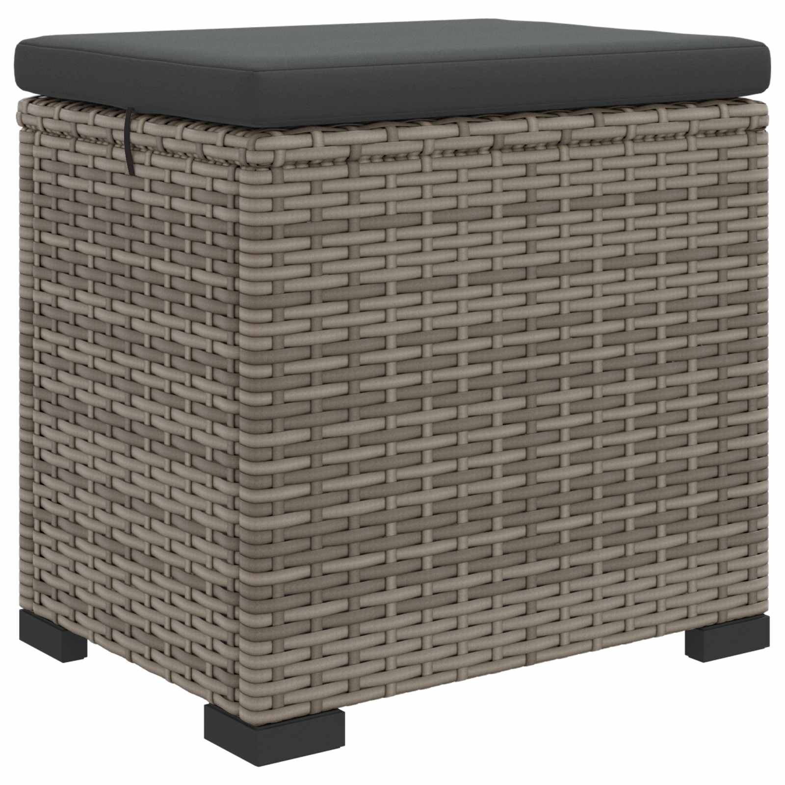 Hocker mit Kissen Schwarz 40x30x40 cm Poly Rattan