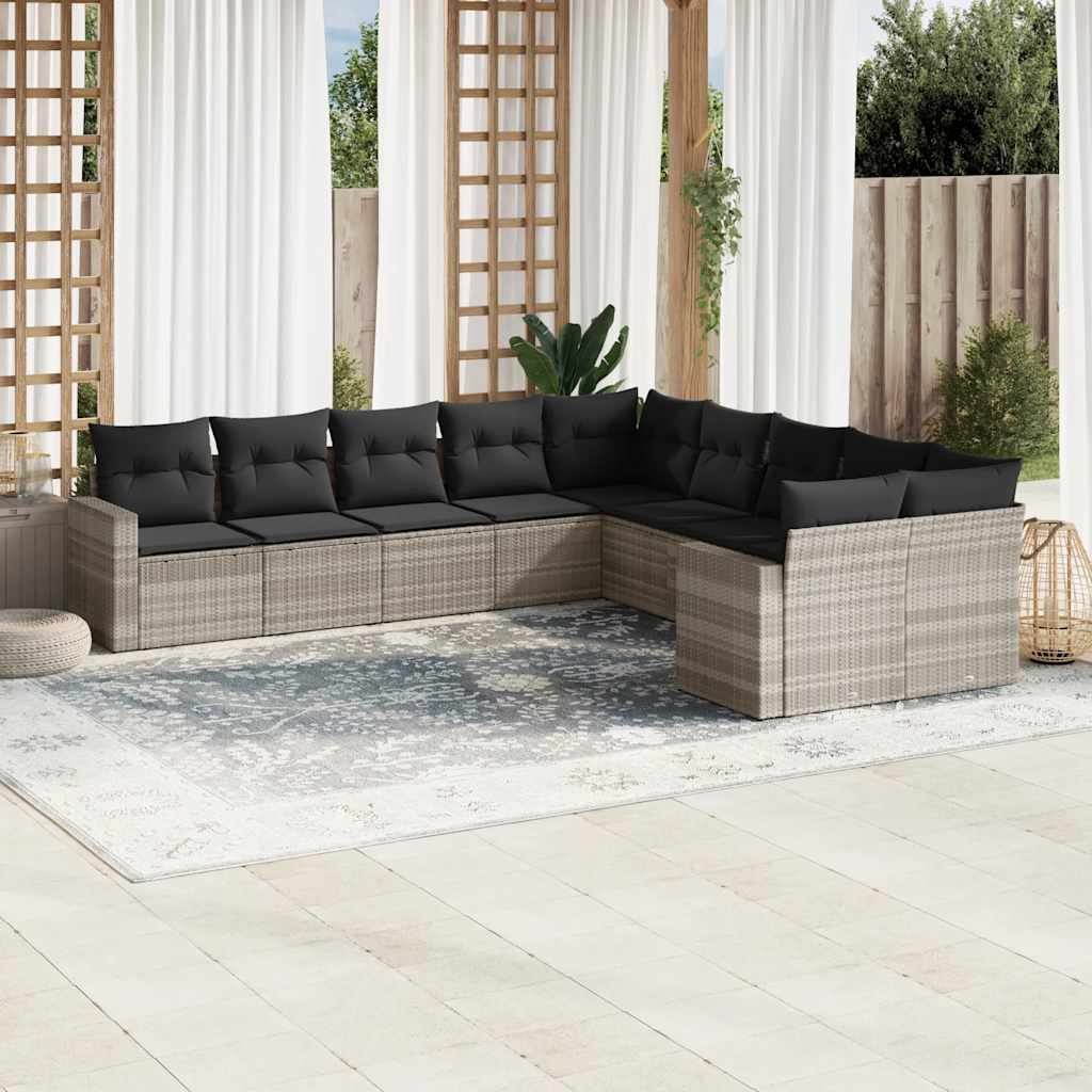 10-tlg. Garten-Sofagarnitur mit Kissen Schwarz Poly Rattan