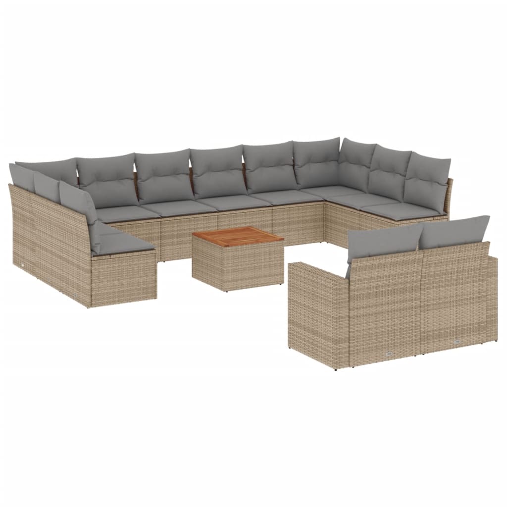 13-tlg. Garten-Sofagarnitur mit Kissen Schwarz Poly Rattan