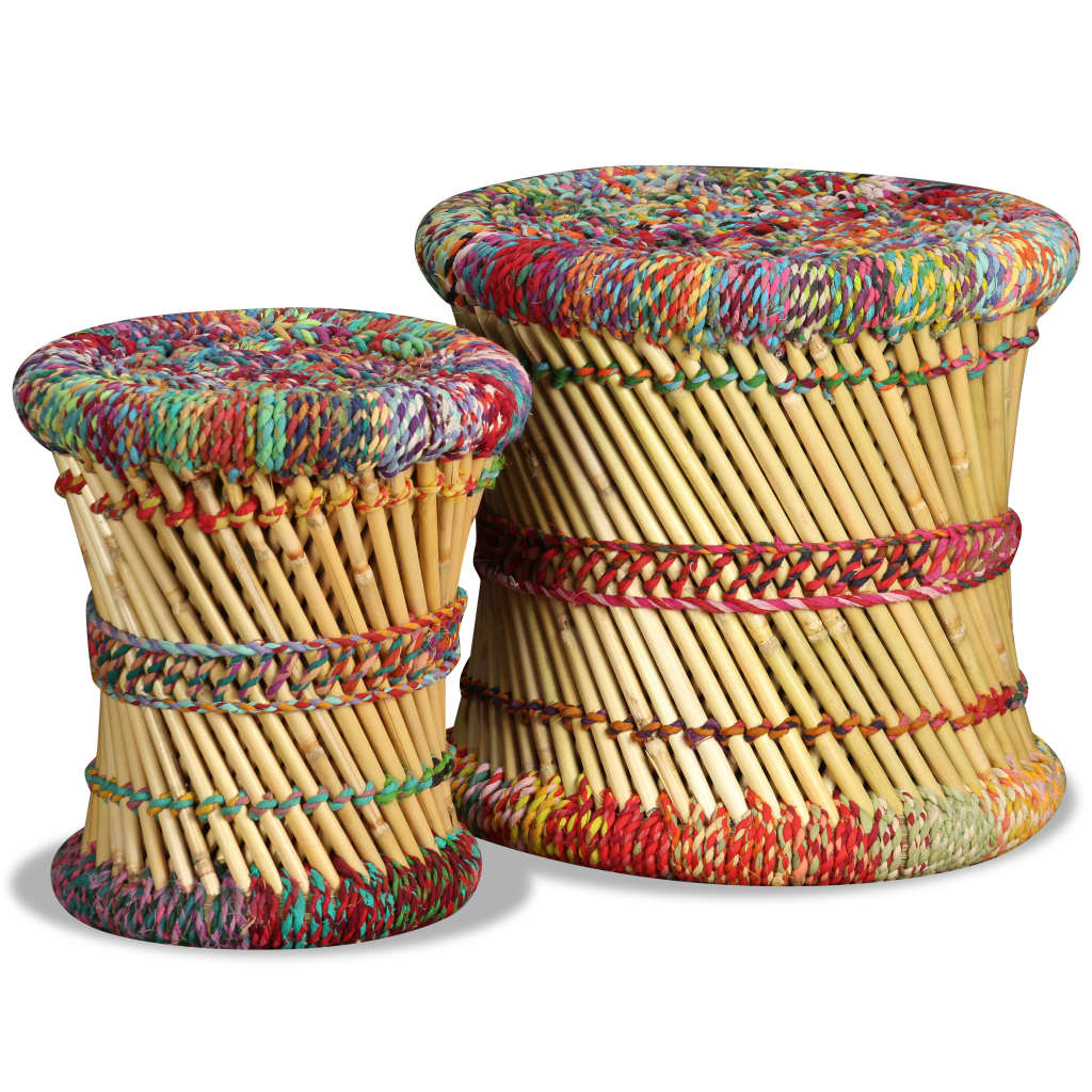 Hocker 2 Stk. Bambus und Jute