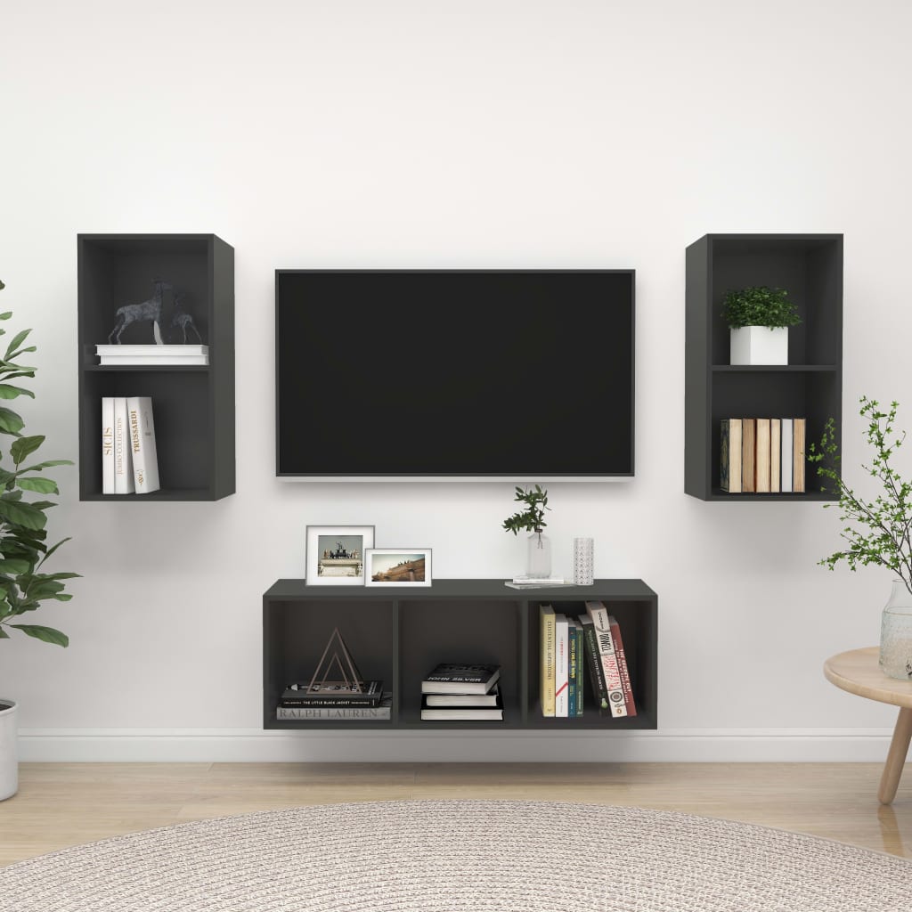 3-tlg. TV-Schrank-Set Weiß Holzwerkstoff
