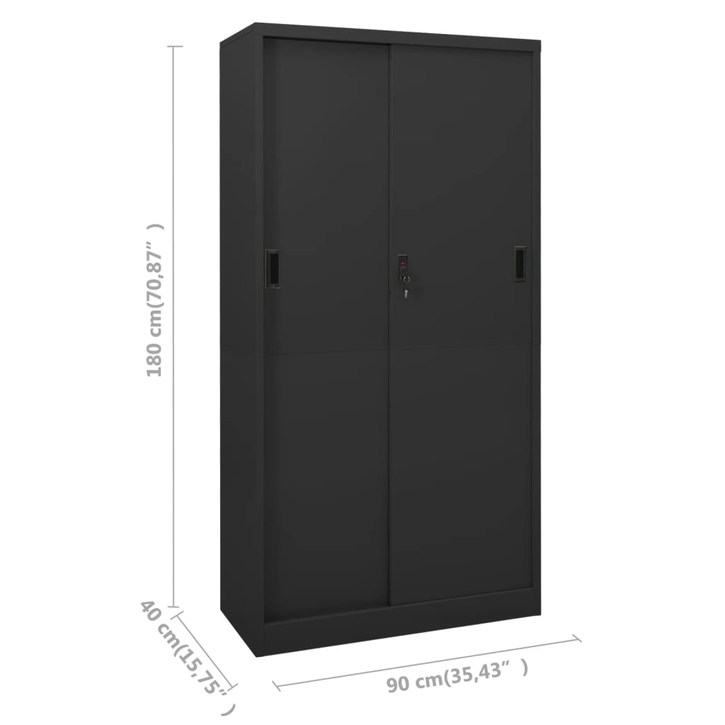Büroschrank mit Schiebetür Weiß 90x40x180 cm Stahl