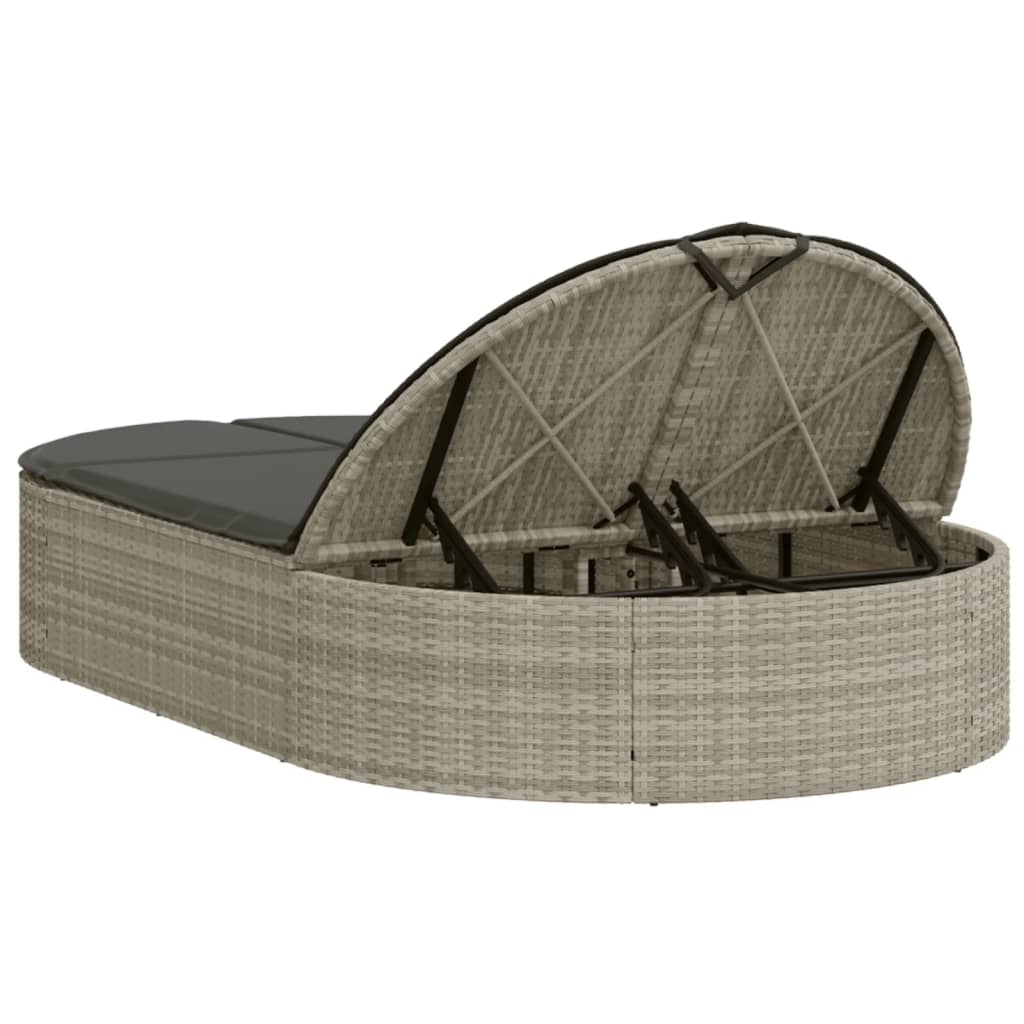 Doppel-Sonnenliege mit Kissen Schwarz Poly Rattan
