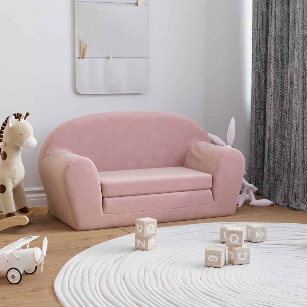 Kindersofa Hellgrau mit Sternen Weich Plüsch