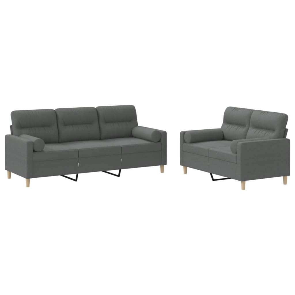 3-tlg. Sofagarnitur mit Kissen Taupe Stoff