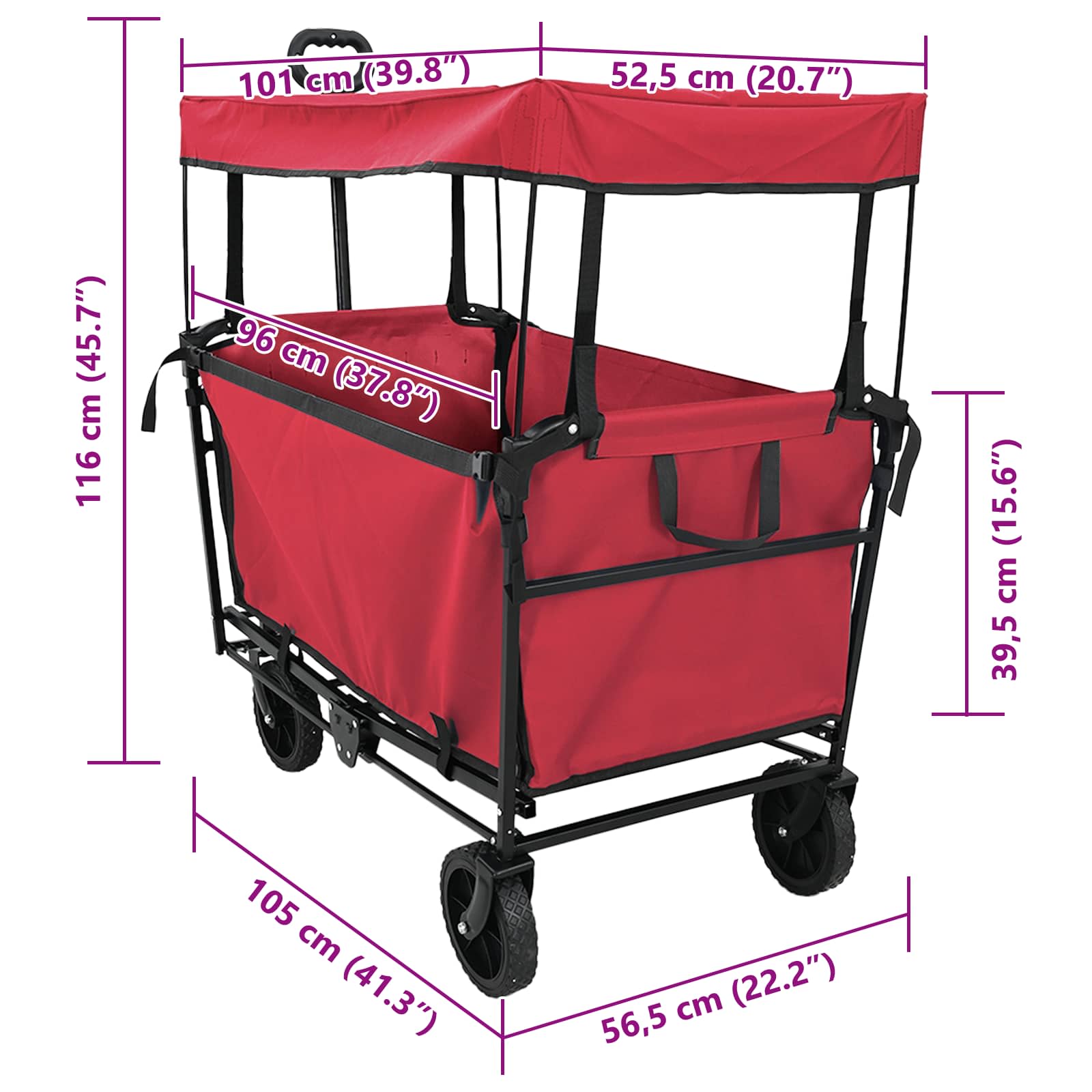 Klapp-Handwagen Schwarz 105 x 56,5 x 116 cm Oxford-Stoff