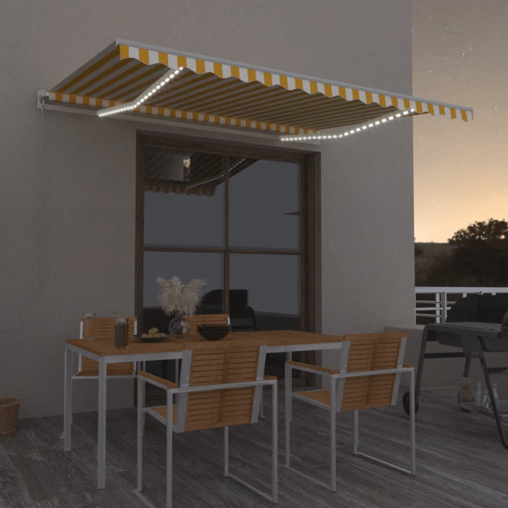 Markise Manuell Einziehbar mit LED 300x250 cm Blau und Weiß