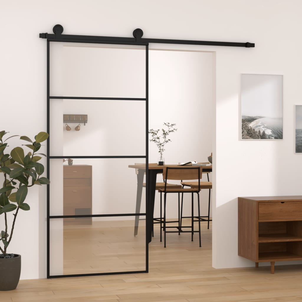 Schiebetür mit Beschlag 76x205 cm ESG-Glas & Aluminium