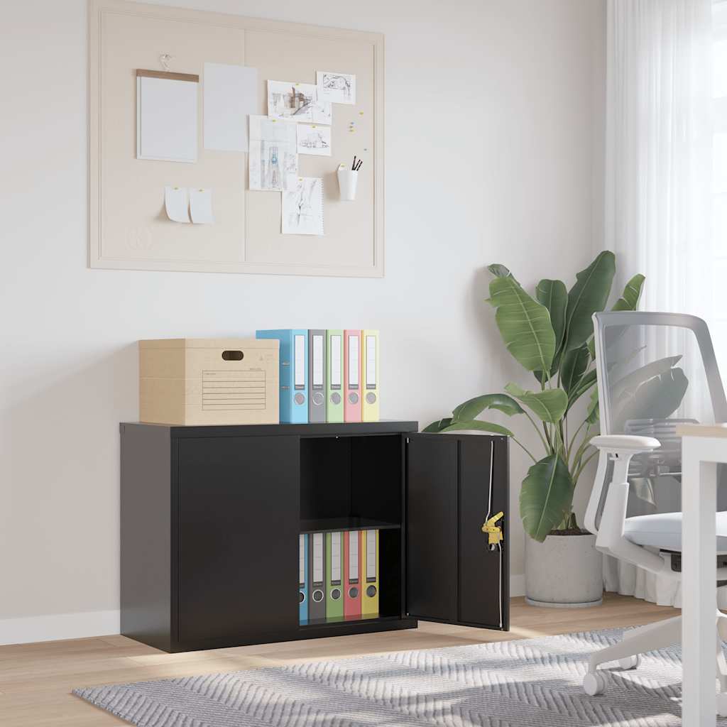 Aktenschrank mit 2 Türen Grau 90 cm Stahl