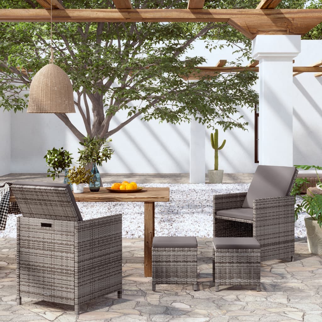 4-tlg. Gartenstuhl und Hocker Set Poly Rattan Schwarz