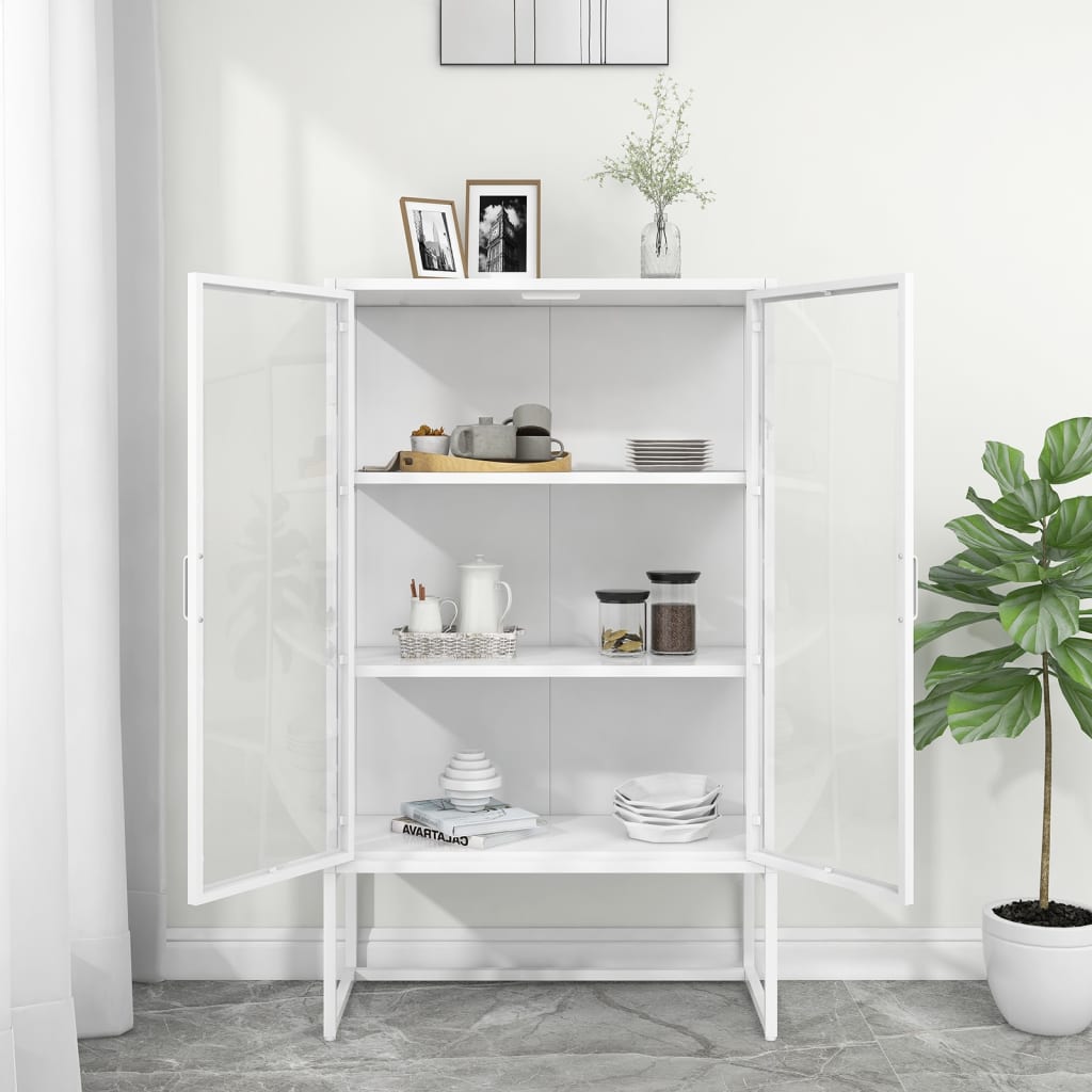 Highboard Schwarz 80x35x135 cm Stahl und Gehärtetes Glas