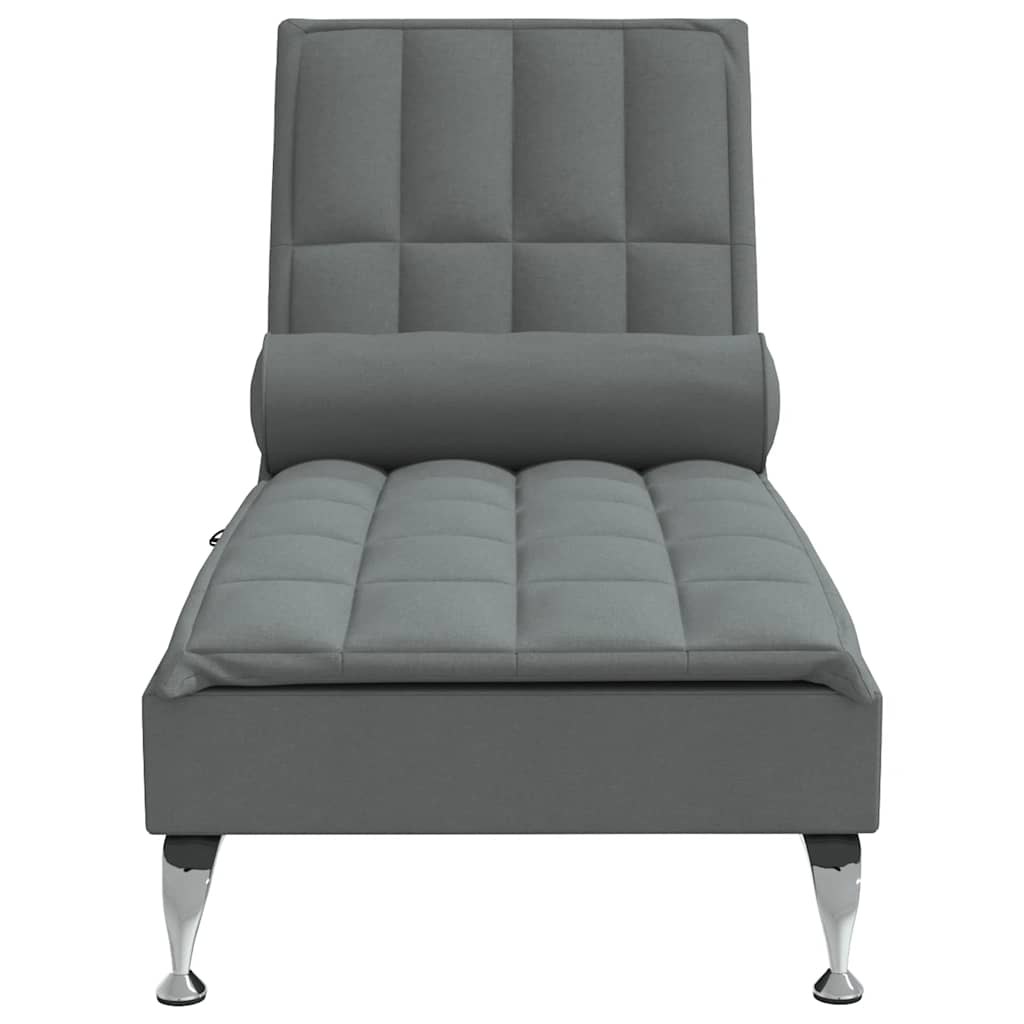 Massage-Chaiselongue mit Nackenrolle Hellgrau Stoff