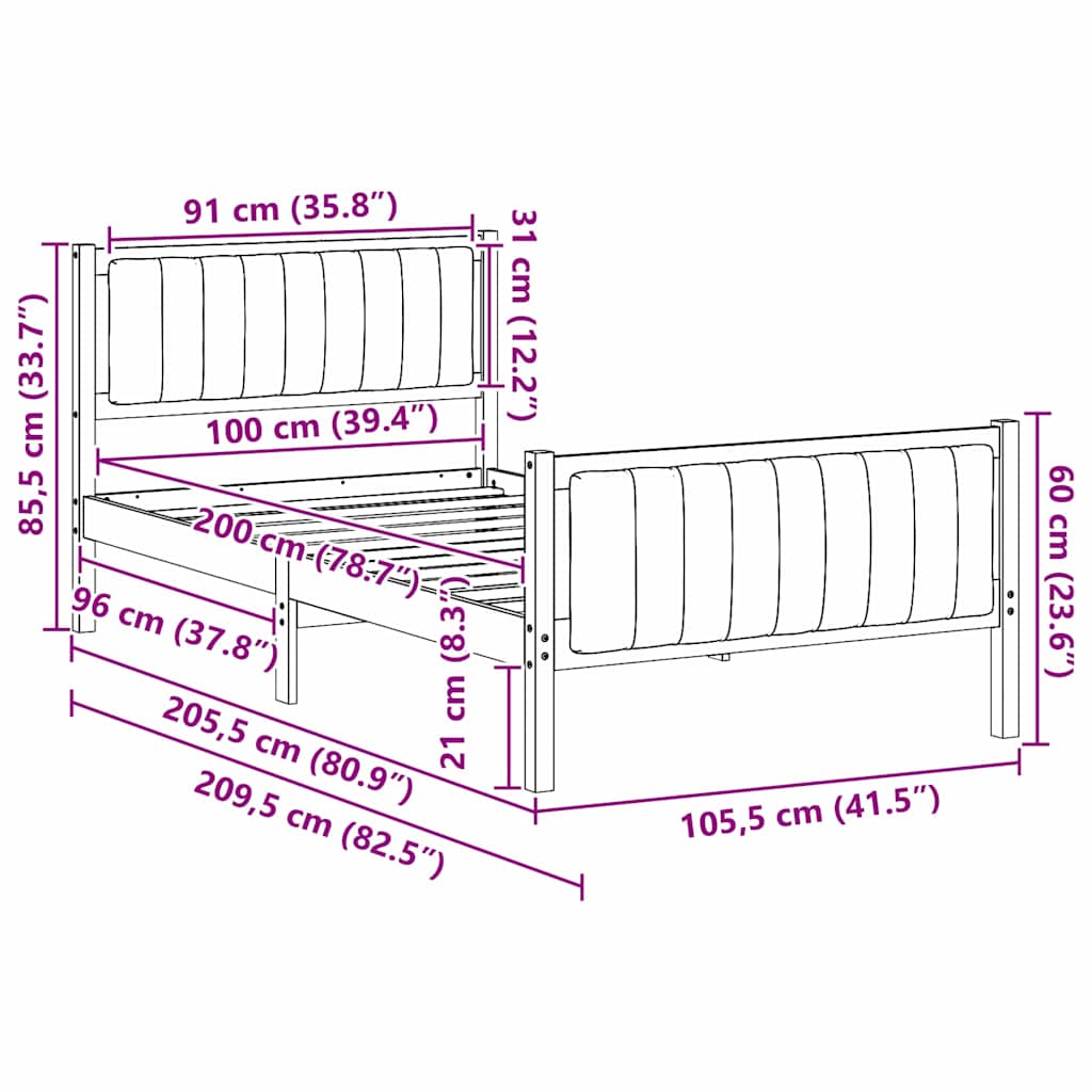 Bettgestell Braun und hellgrau 200 x 200 cm Massivholz Kiefer