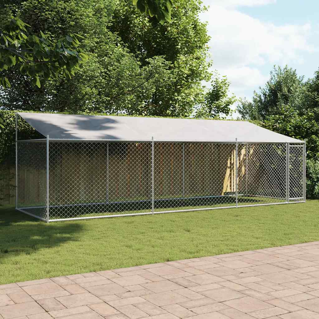 Hundezwinger mit Dach und Tür Grau 2x2x2 m Verzinkter Stahl