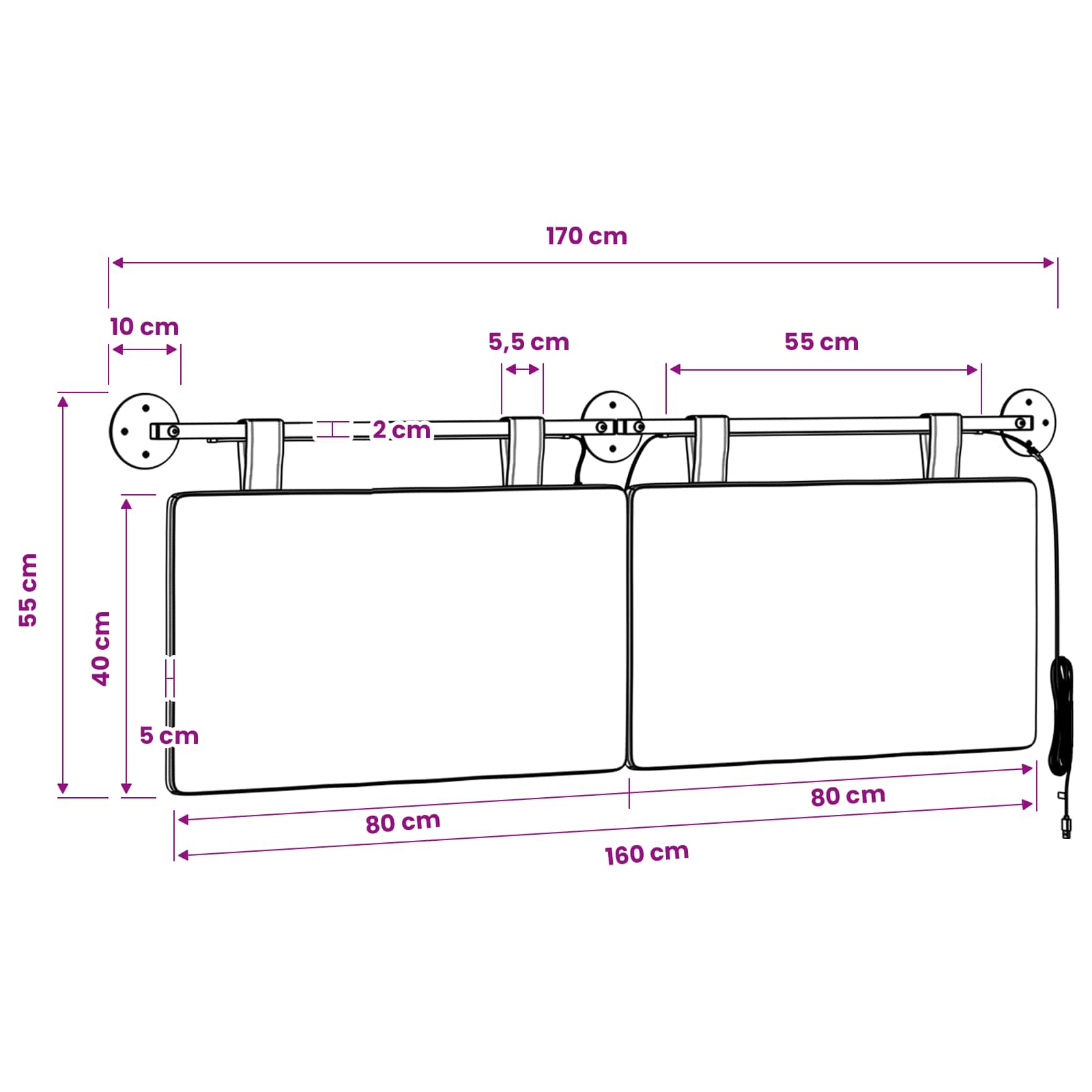 Hängendes Kopfteil Mit LED Licht Hellgrau Cordstoff