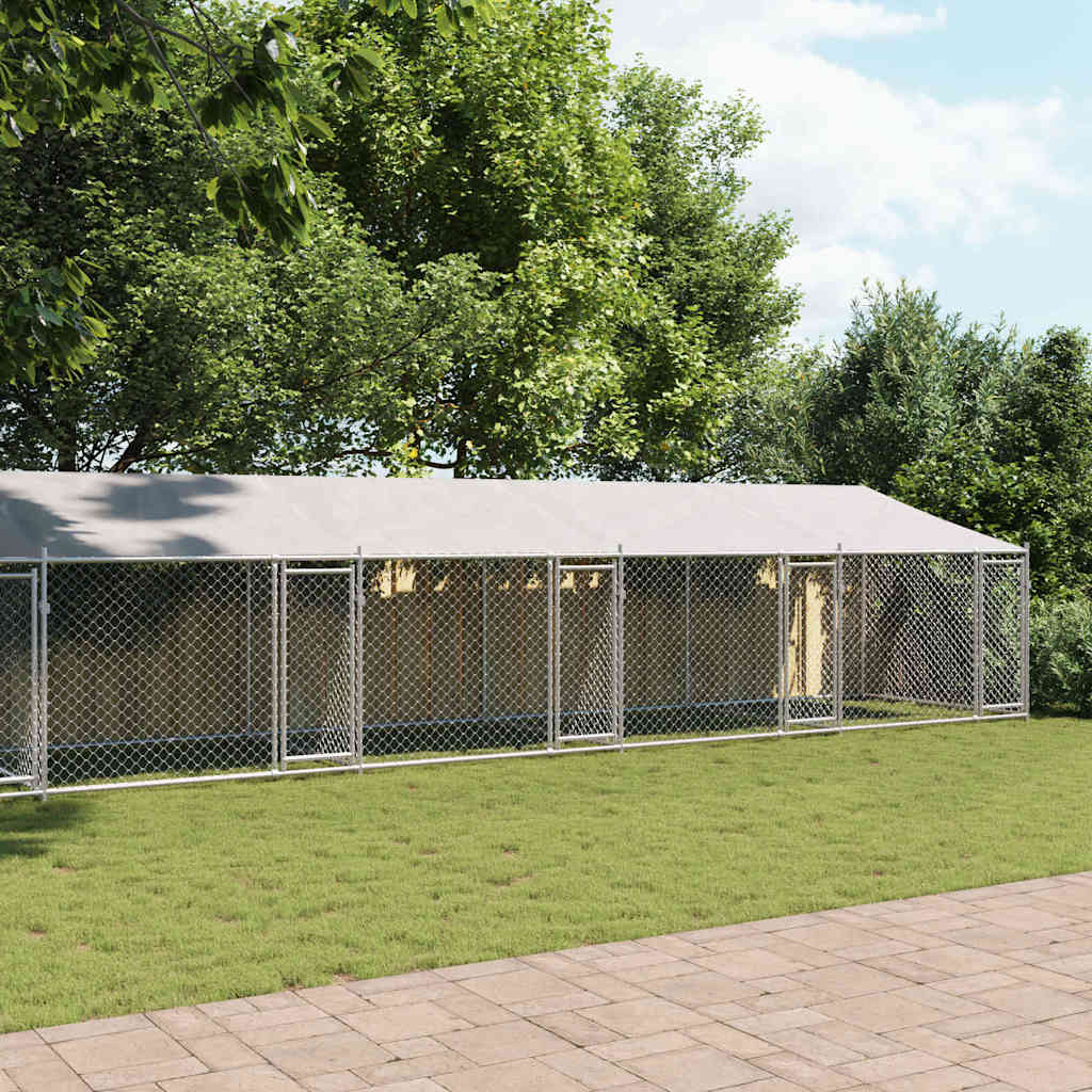 Hundezwinger mit Dach und Tür Grau 2x2x2 m Verzinkter Stahl
