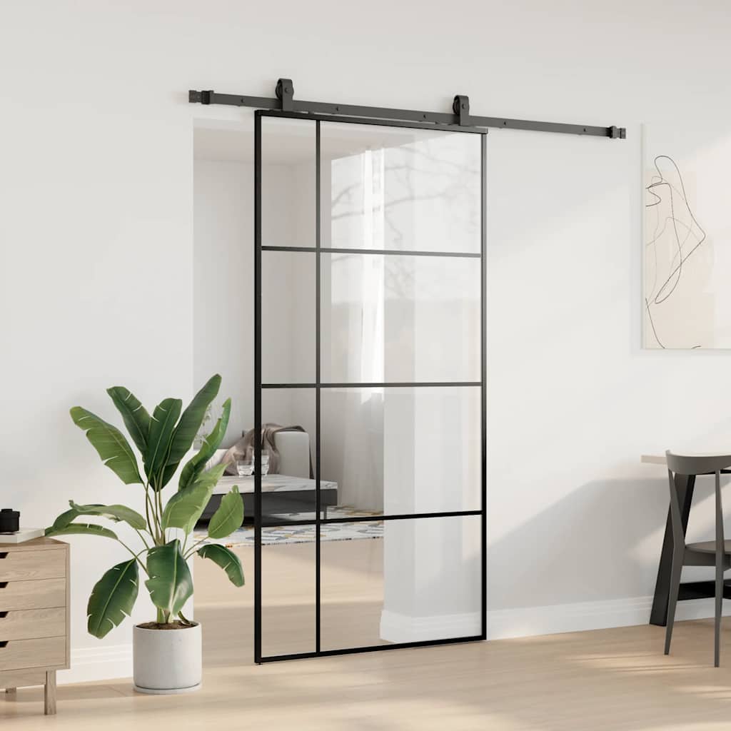 Schiebetür mit Beschlag Schwarz 76x205 cm ESG-Glas