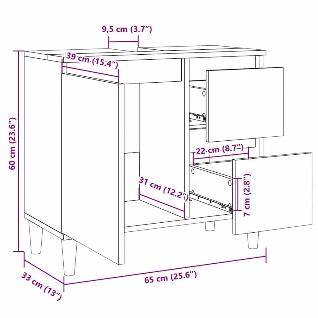 Badschrank Weiß 65x33x60 cm Holzwerkstoff