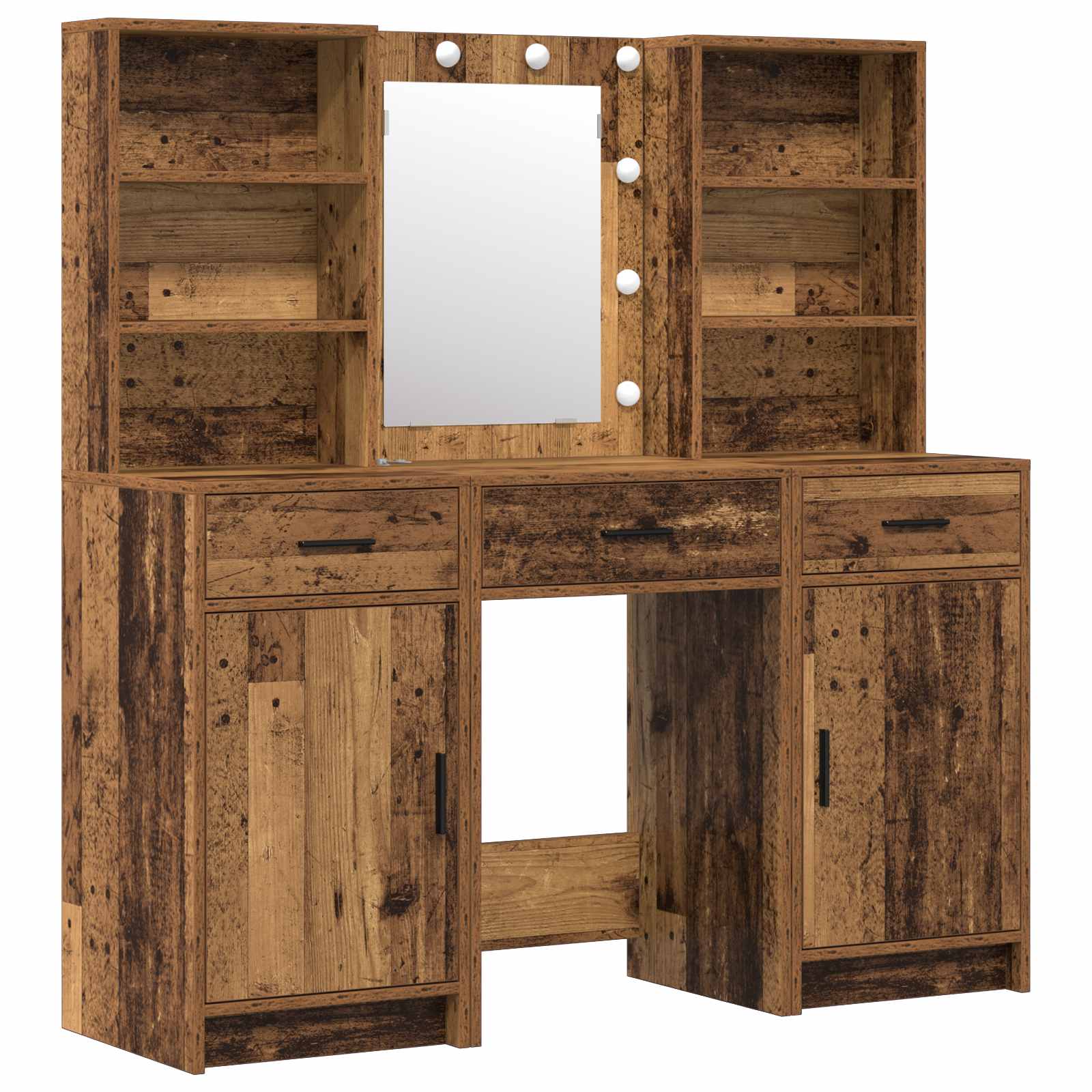 Schminktischset mit LED mit Schubladen 3 pcs Weiß Holzwerkstoff