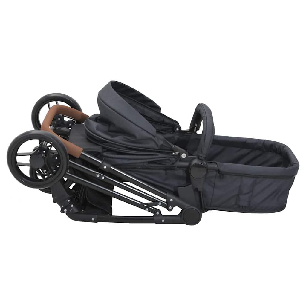 3-in-1 Kinderwagen Hellgrau und Schwarz Stahl